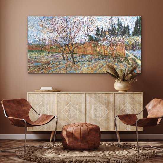 MuchoWow® Peinture sur Verre - Pêcher en Fleurs - Vincent van Gogh - 160x80 cm - Peintures sur Verre Acrylique - Photo sur Glas