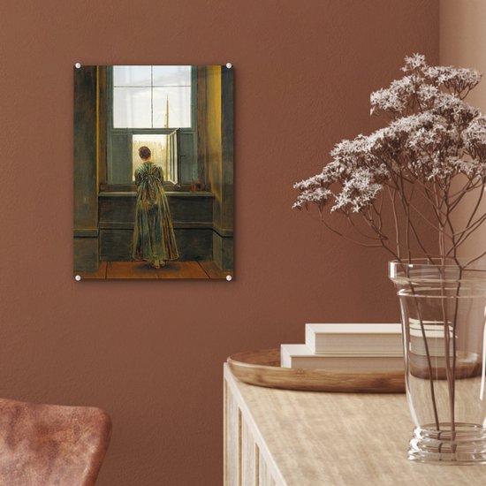 MuchoWow® Peinture sur Verre - Femme à la Fenêtre - Peinture de Caspar David Friedrich - 30x40 cm - Peintures sur Verre Acrylique - Photo sur Glas
