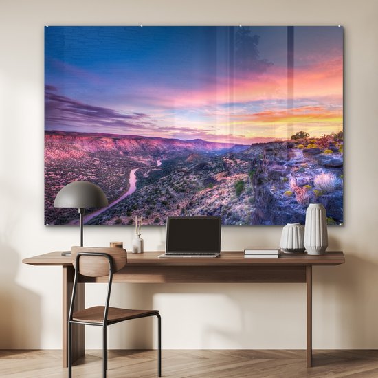 MuchoWow® Peinture sur Verre - Lever de Soleil sur Paysage au New Mexico - 150x100 cm - Peintures sur Verre Acrylique - Photo sur Glas