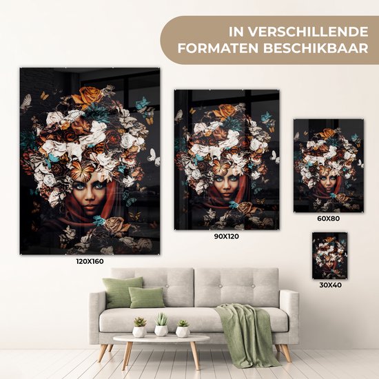 Peinture sur Verre - Fleurs - Papillon - Femmes - Foulard - 120x160 cm - Peintures sur Verre Peintures - Photo sur Glas