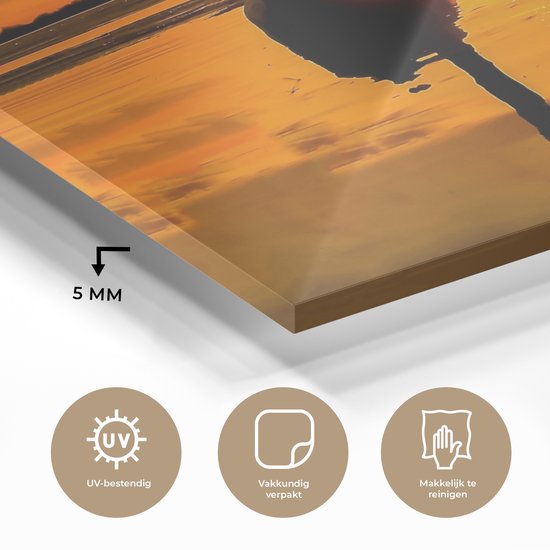 Peinture sur verre - Verre acrylique - Cygne - Coucher de soleil - Water - Vogel - Photo sur verre - 120x90 cm - Peinture sur verre oiseaux - Décoration murale - Peinture sur verre nature - Décoration murale