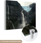 MuchoWow® Glasschilderij 120x90 cm - Schilderij acrylglas - Watervallen in het Nationaal park Queulat in Chili - Foto op glas - Schilderijen