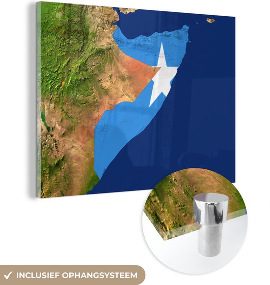 Peinture sur verre - Image satellite de la Somalie avec le drapeau du pays dessus - 80x60 cm - Peintures sur verre acrylique - Photo sur Glas