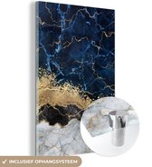 MuchoWow® Glasschilderij 60x90 cm - Schilderij acrylglas - Marmer - Wit - Goud - Luxe - Foto op glas - Schilderijen