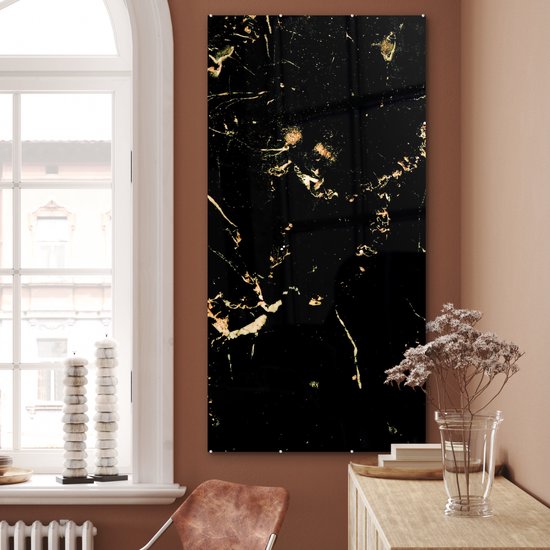 MuchoWow® Peinture sur verre 80x160 cm - Peinture acrylique sur verre - Marbre - Citron Zwart - Or - Photo sur verre - Peintures