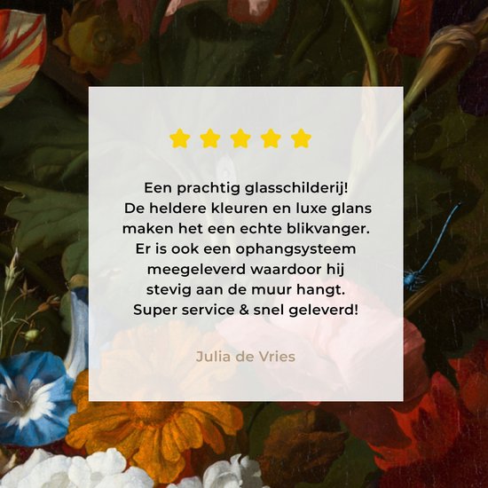 MuchoWow® Peinture sur Verre - Vase avec Fleurs - Peinture de Rachel Ruysch - 160x120 cm - Peintures sur Verre Acrylique - Photo sur Glas