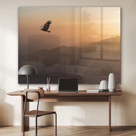 MuchoWow® Peinture sur verre 160x120 cm - Peinture sur verre acrylique - Pygargue à queue blanche - Voler - Nature - Soleil - Lumière - Vogels - Photo sur verre - Peintures
