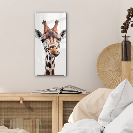 MuchoWow® Peinture sur verre 20x40 cm - Peinture sur verre acrylique - Garçons - Girafe - Animaux - Tête - Portrait - Enfant - Filles - Photo sur verre - Peintures
