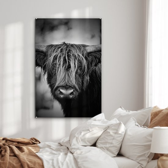 MuchoWow® Peinture sur verre 60x90 cm - Peinture sur verre acrylique - Highlander écossais - Lumière - Portrait - Nature - Photo sur verre - Peintures