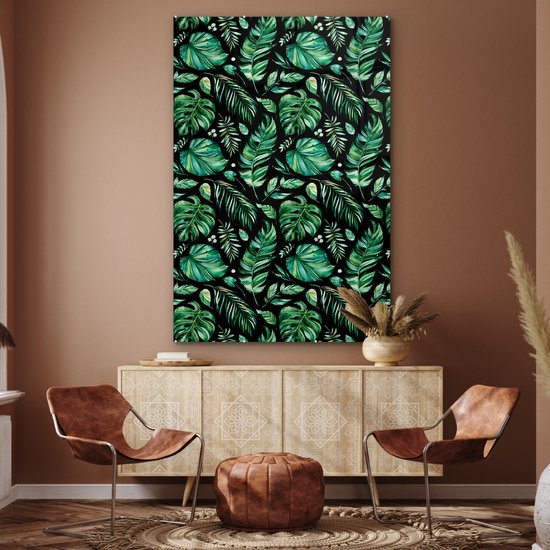MuchoWow® Peinture sur verre 120x180 cm - Peinture sur verre - Vintage - Feuilles - Vert - Photo sur verre acrylique - Peintures
