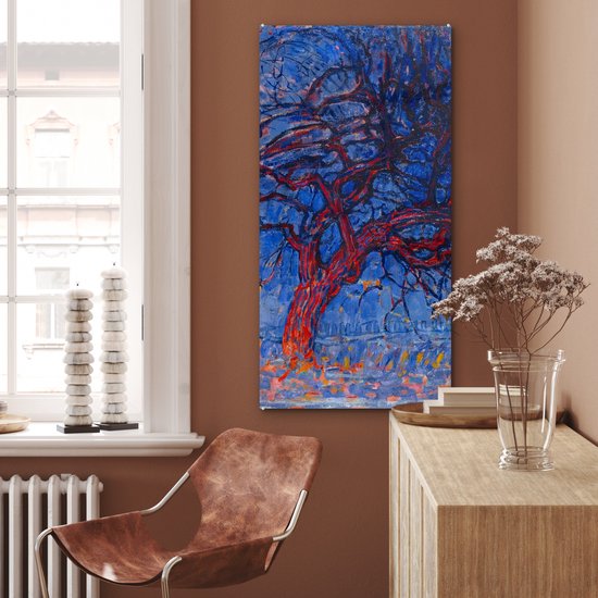 MuchoWow® Peinture sur Verre - Arbre Rouge - Piet Mondrian - 60x120 cm - Peintures sur Verre Peintures - Photo sur Glas