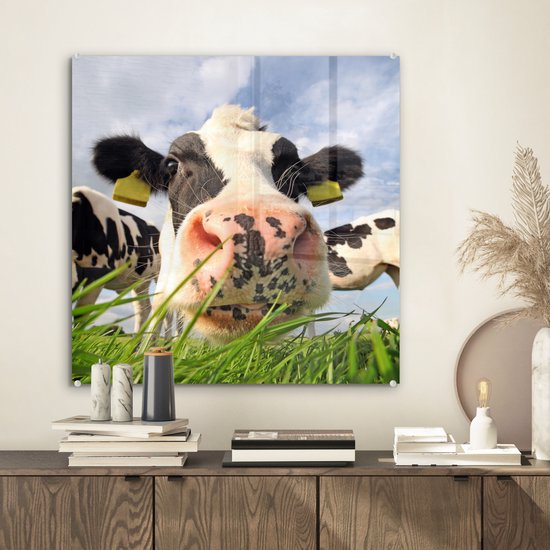 Peinture sur Verre - Vaches - Herbe - Nuages - 50x50 cm - Peintures sur Verre Peintures - Photo sur Glas