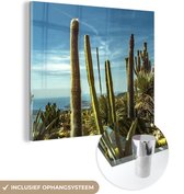 MuchoWow® Glasschilderij - Cactus - Zee - Lucht - 90x90 cm - Acrylglas Schilderijen - Foto op Glas