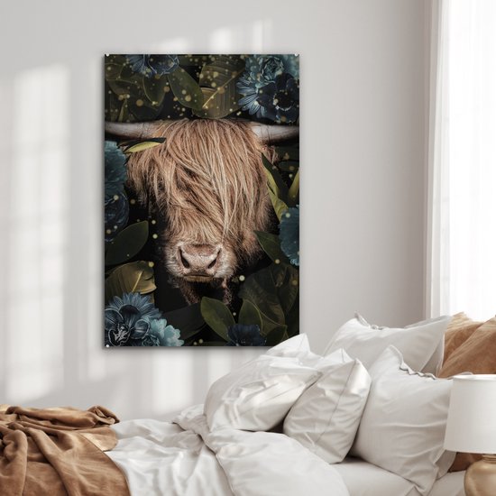 MuchoWow® Peinture sur Verre - Highlander écossais - Fleurs - Or - 80x120 cm - Peintures sur Verre Acrylique - Photo sur Glas