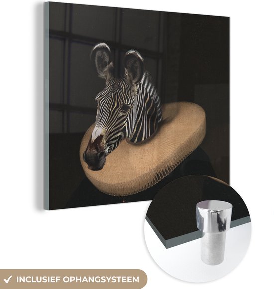 MuchoWow® Glasschilderij 50x50 cm - Schilderij acrylglas - Zebra - Kunst - Kleding - Foto op glas - Schilderijen