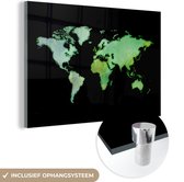 MuchoWow® Glasschilderij 150x100 cm - Schilderij acrylglas - Wereldkaart - Groen - Waterverf - Foto op glas - Schilderijen