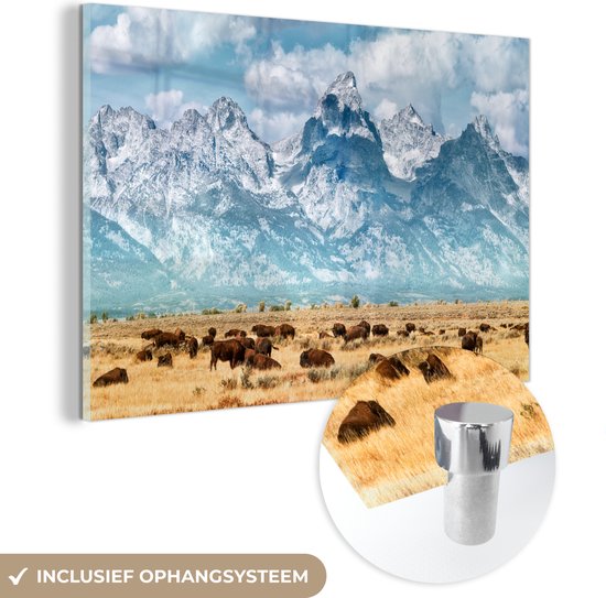 MuchoWow® Glasschilderij 120x80 cm - Schilderij acrylglas - Grand Teton Mountains Amerika - Foto op glas - Schilderijen