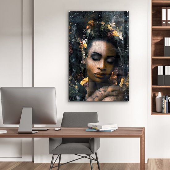 Peintures sur verre - Fleurs - Femme - Or - 80x120 cm - Peintures Plexiglas