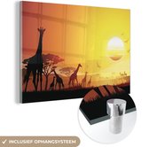 MuchoWow® Glasschilderij 150x100 cm - Schilderij acrylglas - Een illustratie van het Afrikaanse landschap met giraffen - Foto op glas - Schilderijen