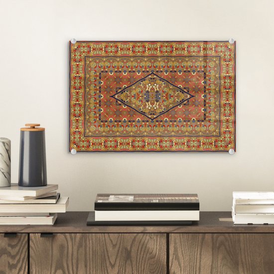 Peinture sur Verre - Tapis Persan - Tapis - Jaune - Rouge - 30x20 cm - Peintures sur Verre Peintures - Photo sur Glas