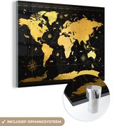 MuchoWow® Glasschilderij 40x30 cm - Schilderij acrylglas - Wereldkaart - Luxe - Goud - Foto op glas - Schilderijen