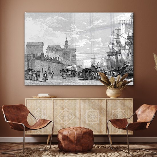 Peinture sur Verre - Un Dessin Vintage du Port de Liverpool - 180x120 cm - Peintures sur Verre Peintures - Photo sur Glas