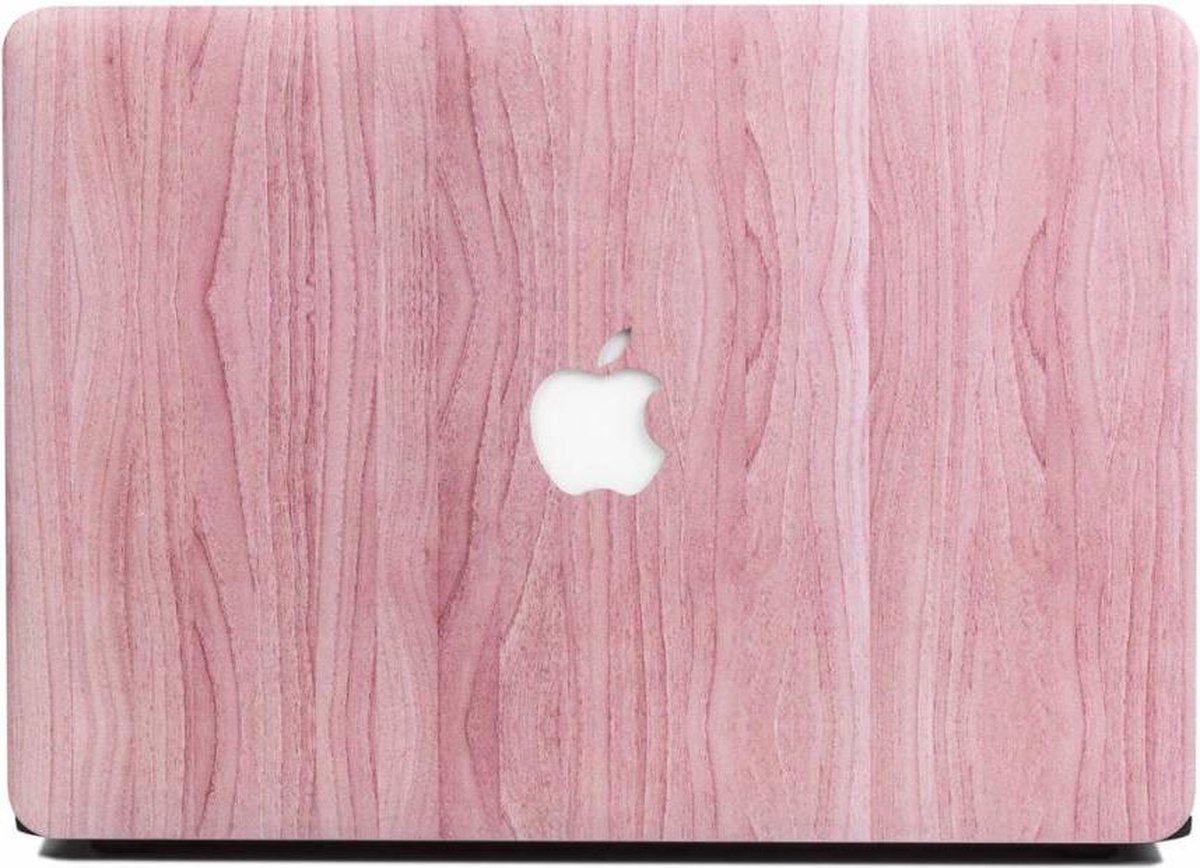 Lunso Geschikt voor MacBook Pro 15 inch (2016-2020) cover hoes - case - houtlook roze