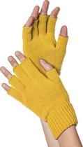 Handschoenen vingerloos gebreid uni geel