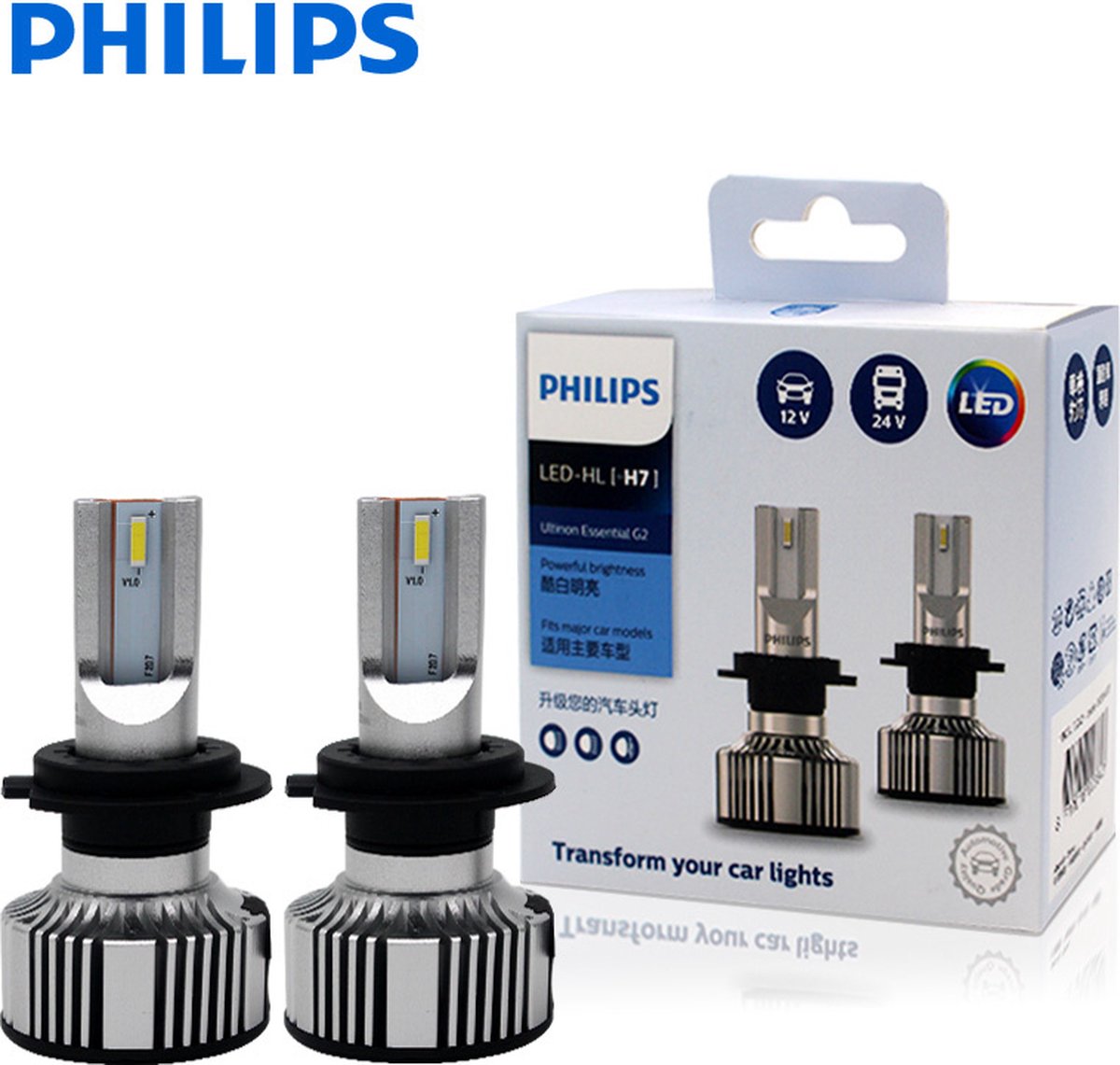 Philips H7 Ultinon LED 6500K Koplampen Dimlicht 12-24v Wit (set)