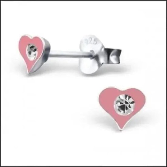 Aramat jewels ® - 925 sterling zilveren oorbellen hart roze kristal