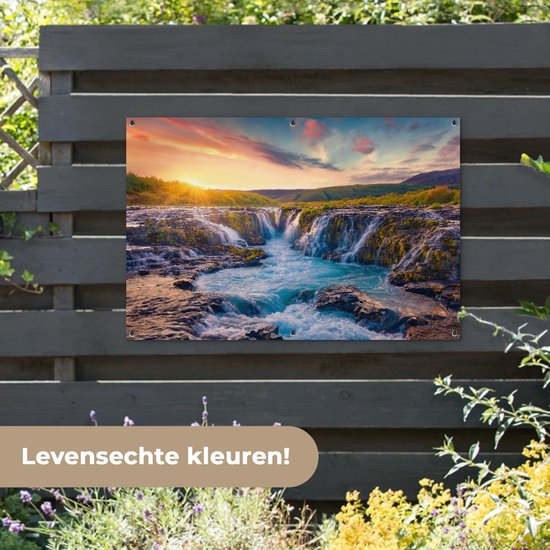 Affiche de jardin - Toile de jardin - Affiches de jardin extérieur - Cascade - Plantes - Mousse - Paysage - Coucher de soleil - Rocher - Posters de jardin cm - Jardin