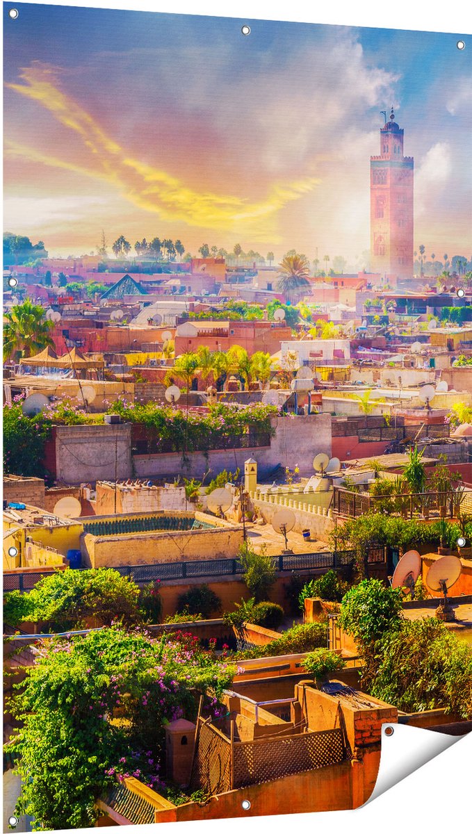 Gards Tuinposter Medina van Marrakesh in Marokko - 100x150 cm - Tuindoek - Tuindecoratie - Wanddecoratie buiten - Tuinschilderij Multikleur