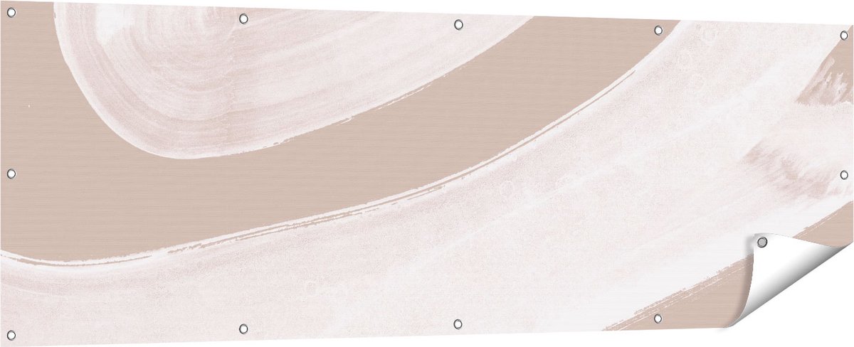 Gards Tuinposter Abstracte Kunst - Witte Strepen op Beige - 180x60 cm - Tuindoek - Tuindecoratie - Wanddecoratie buiten - Tuinschilderij Multikleur