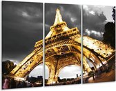 Glasschilderij Eiffeltoren - Geel, Zwart, Grijs - 120x80cm 3Luik - Foto Op Glas - Geen Acrylglas Schilderij - GroepArt 6000+ Glas Art Collectie - Maatwerk Mogelijk