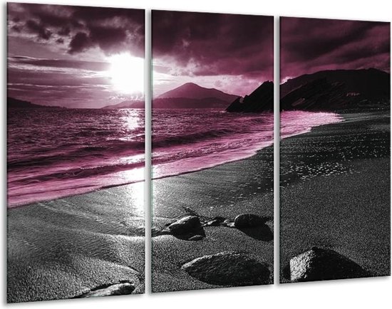 Peinture sur verre de plage | Noir, gris, violet | 120x80cm 3 Liège | Tirage photo sur verre |  F002101