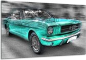 Glasschilderij Mustang - Zwart, Grijs, Blauw - 120x70cm 1Luik - Foto Op Glas - Geen Acrylglas Schilderij - GroepArt 6000+ Glasschilderijen Art Collectie - Wanddecoratie - Woonkamer - Slaapkamer