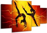 GroepArt - Schilderij -  Dansen - Oranje, Rood, Geel - 160x90cm 4Luik - Schilderij Op Canvas - Foto Op Canvas