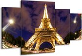 GroepArt - Schilderij -  Eiffeltoren - Geel, Paars, Grijs - 160x90cm 4Luik - Schilderij Op Canvas - Foto Op Canvas