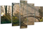 Glasschilderij Brug, Natuur - Grijs, Groen, Bruin - 170x100cm 5Luik - Foto Op Glas - Geen Acrylglas Schilderij - 6000+ Glasschilderijen Collectie - Wanddecoratie