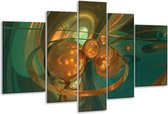 Glasschilderij Abstract - Blauw, Goud, Bruin - 170x100cm 5Luik - Foto Op Glas - Geen Acrylglas Schilderij - 6000+ Glasschilderijen Collectie - Wanddecoratie