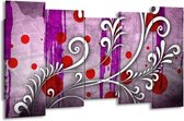 GroepArt - Canvas Schilderij - Art - Paars, Grijs, Rood - 150x80cm 5Luik- Groot Collectie Schilderijen Op Canvas En Wanddecoraties