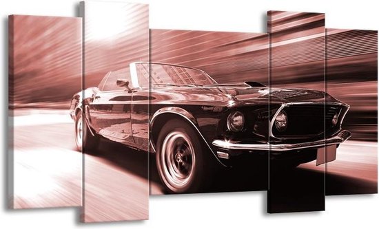 Peinture | Voiture de peinture sur toile, Mustang | Marron, rouge | 120x65cm 5 Liège | Tirage photo sur toile