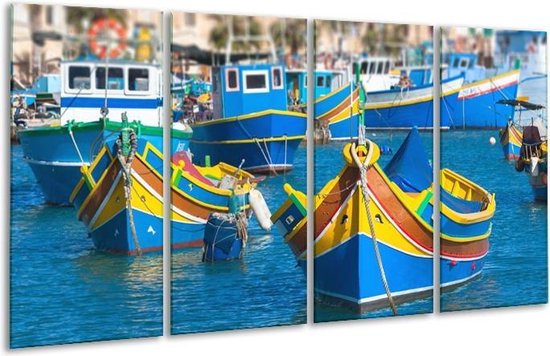 Glas schilderij Boot, Natuur | Blauw, Geel, Oranje | | Foto print op Glas |  F007130