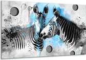 Glasschilderij Zebra, Dieren - Blauw, Zwart, Wit - 120x70cm 1Luik - Foto Op Glas - Geen Acrylglas Schilderij - GroepArt 6000+ Glasschilderijen Art Collectie - Wanddecoratie - Woonkamer - Slaapkamer