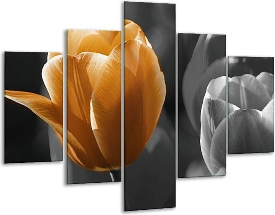 Peinture sur verre tulipe | Jaune, orange, gris | 100x70cm 5Liège | Tirage photo sur verre |  F003631