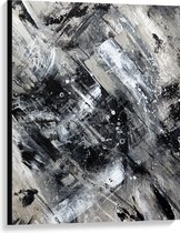 Canvas - Abstracte Verfmix van Zwart en Wit Tinten - 75x100 cm Foto op Canvas Schilderij (Wanddecoratie op Canvas)