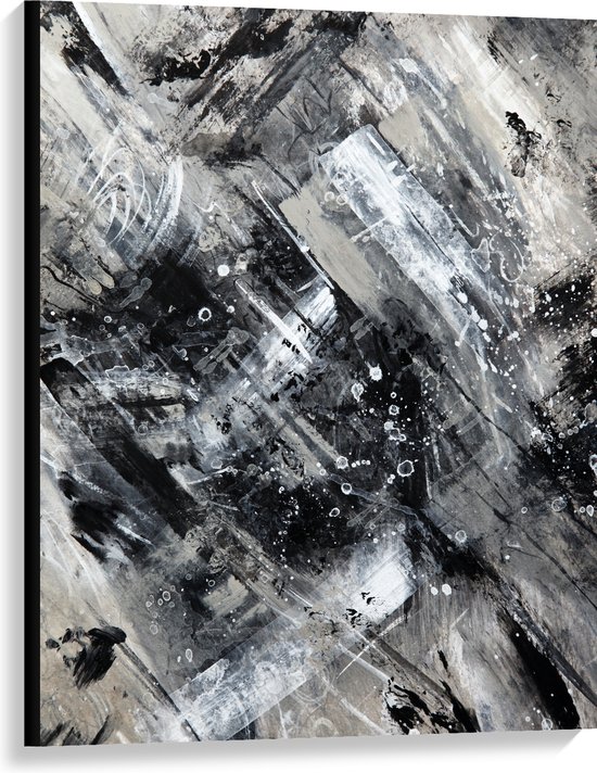 Canvas - Abstracte Verfmix van Zwart en Wit Tinten - 75x100 cm Foto op Canvas Schilderij (Wanddecoratie op Canvas)