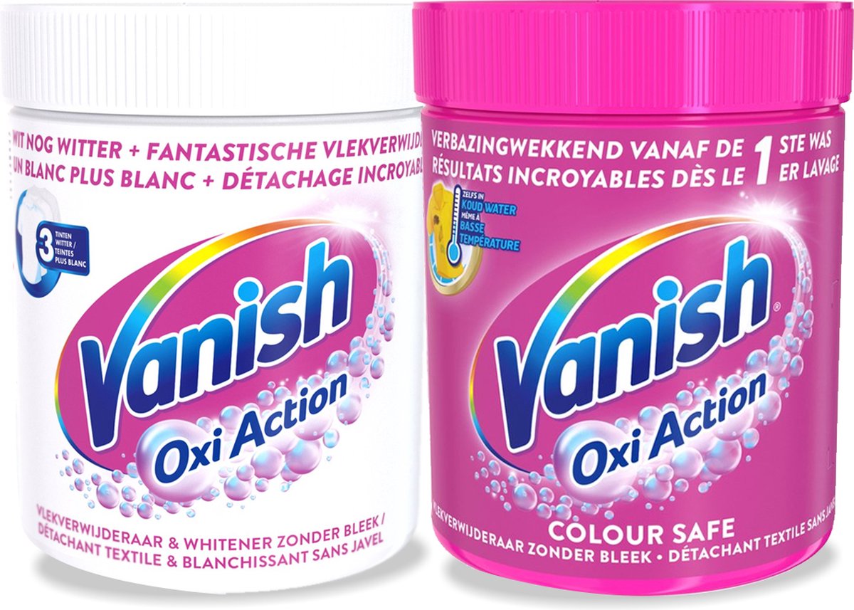 Vanish Oxi Action Base - White Powder & Colour Safe Powder - Vlekverwijderaar Voor Witte & Gekleurde Was - 550 Gr x 2 - Voordeelverpakking