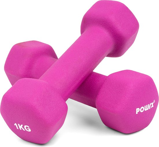 Foto: Zeshoekige neopreen dumbbells paar incl training i 2x 1 kg i gewichten voor gymnastiekhalters