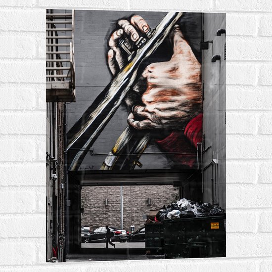 Foto: Muursticker muurschildering van handen op blaasinstrument 50x75 cm foto op muursticker